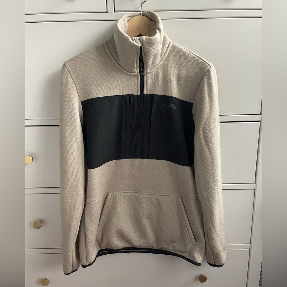 Woolly Women's Merino Fleece Quarter Zip - Small / Sand With Charcoal Panels
